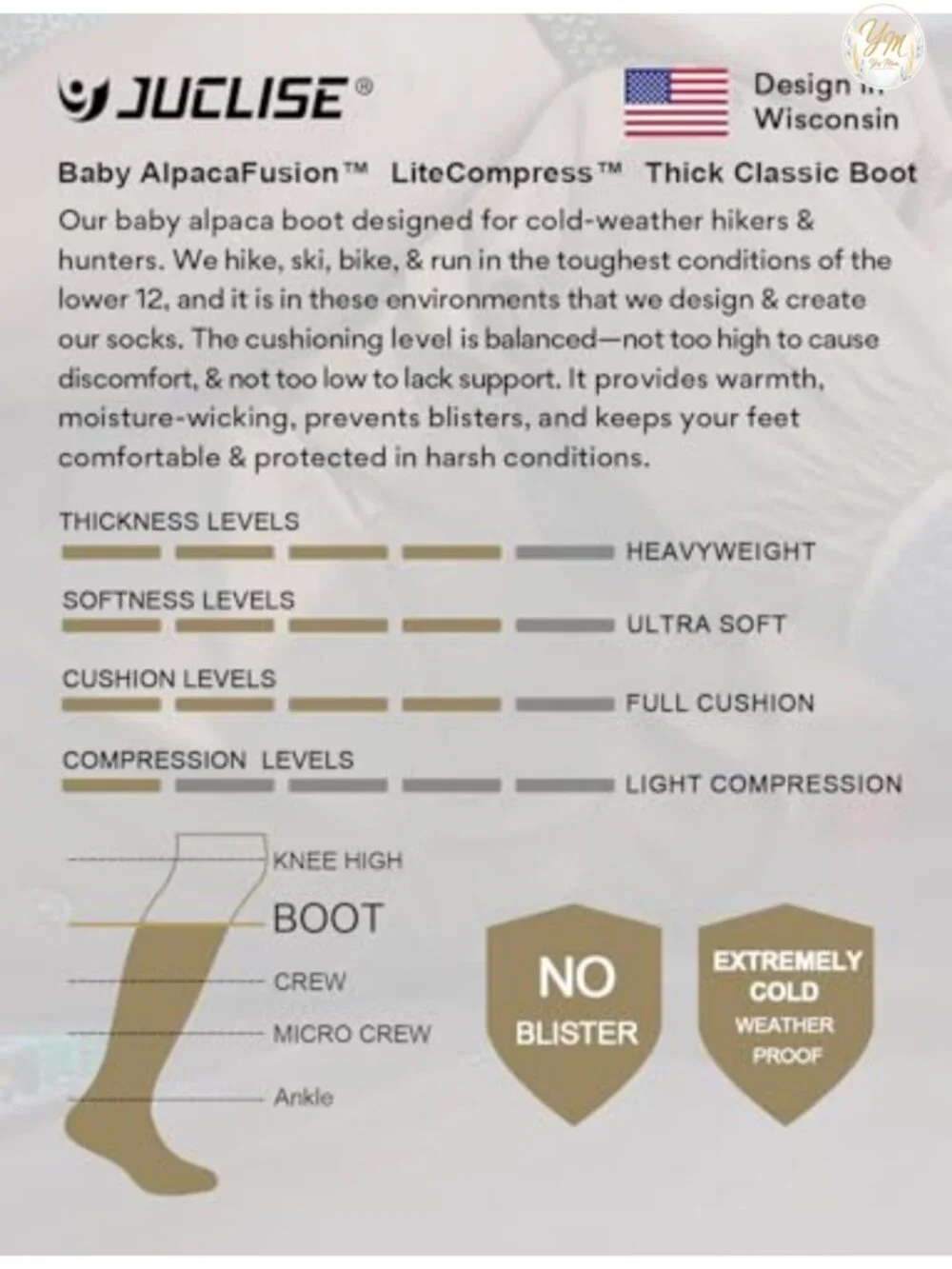 Men's Thermal Alpaca Wool Boot Socks Over Calf Hiking Moisture Wicking